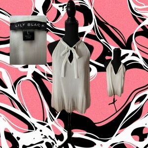 Lily Black Pleated White Sleeveless Top Size L NWOT